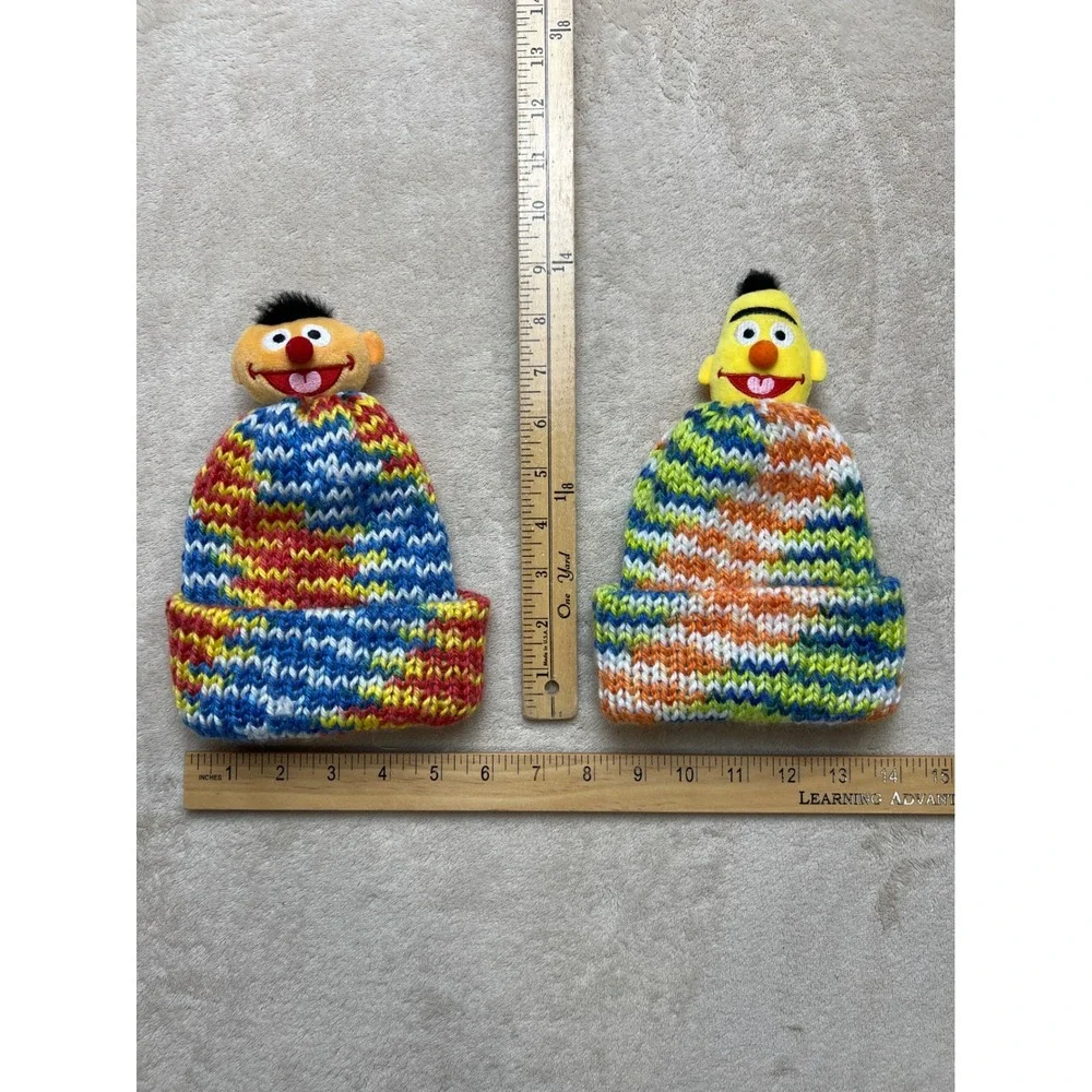 Sesame Street Handmade Crochet Toddler Beanie Bert & Ernie Pair